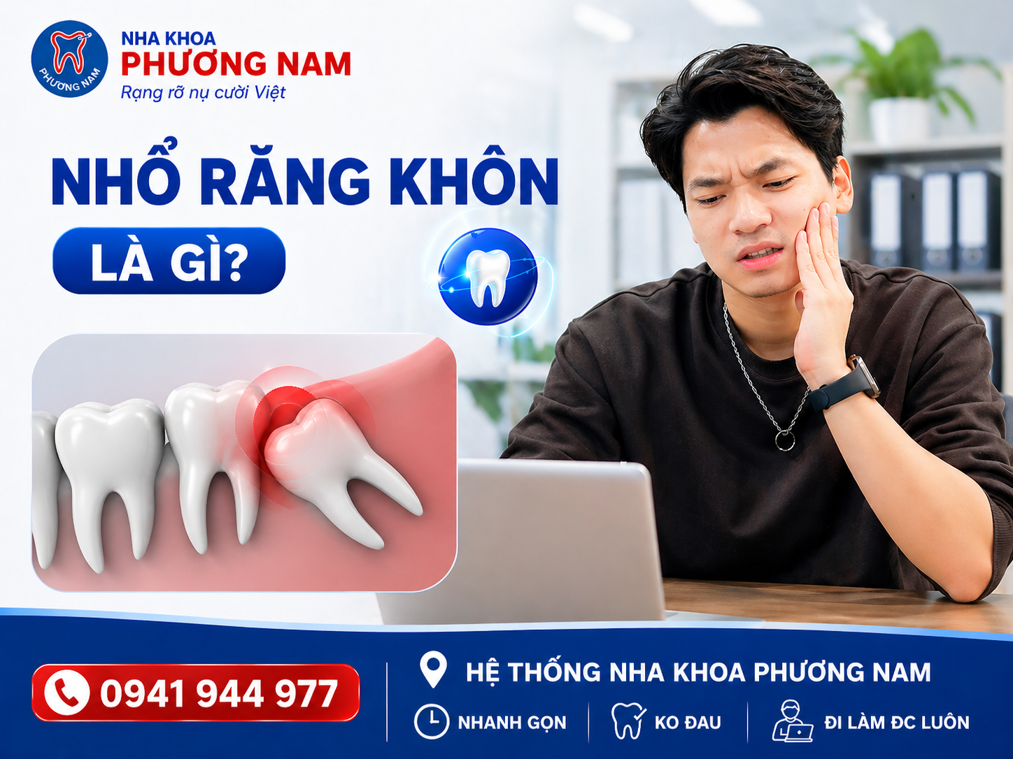 Răng khôn mọc lệch gây đau nhức cho dân văn phòng