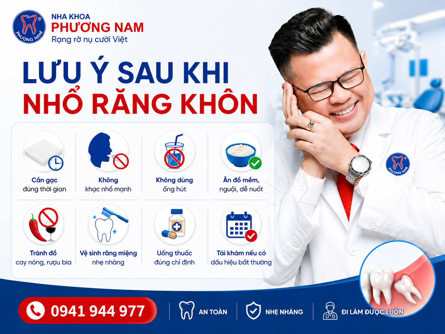 Hướng dẫn chăm sóc sau nhổ răng khôn