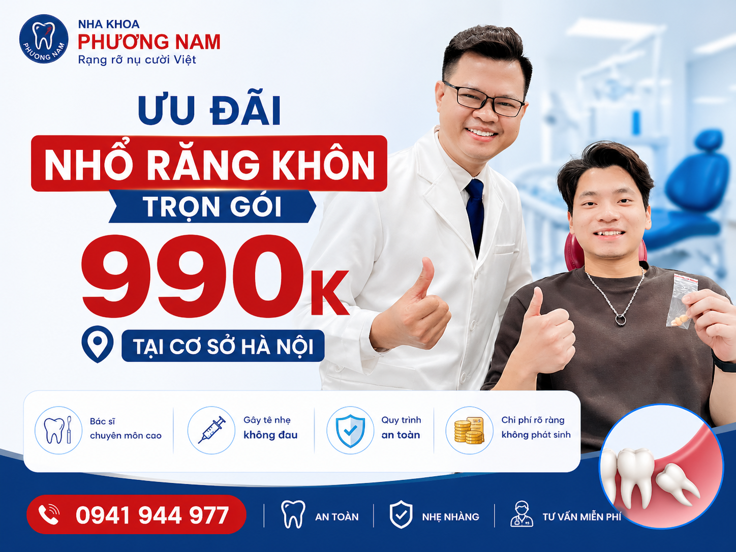 Ưu đãi nhổ răng khôn trọn gói 990K tại Hà Nội